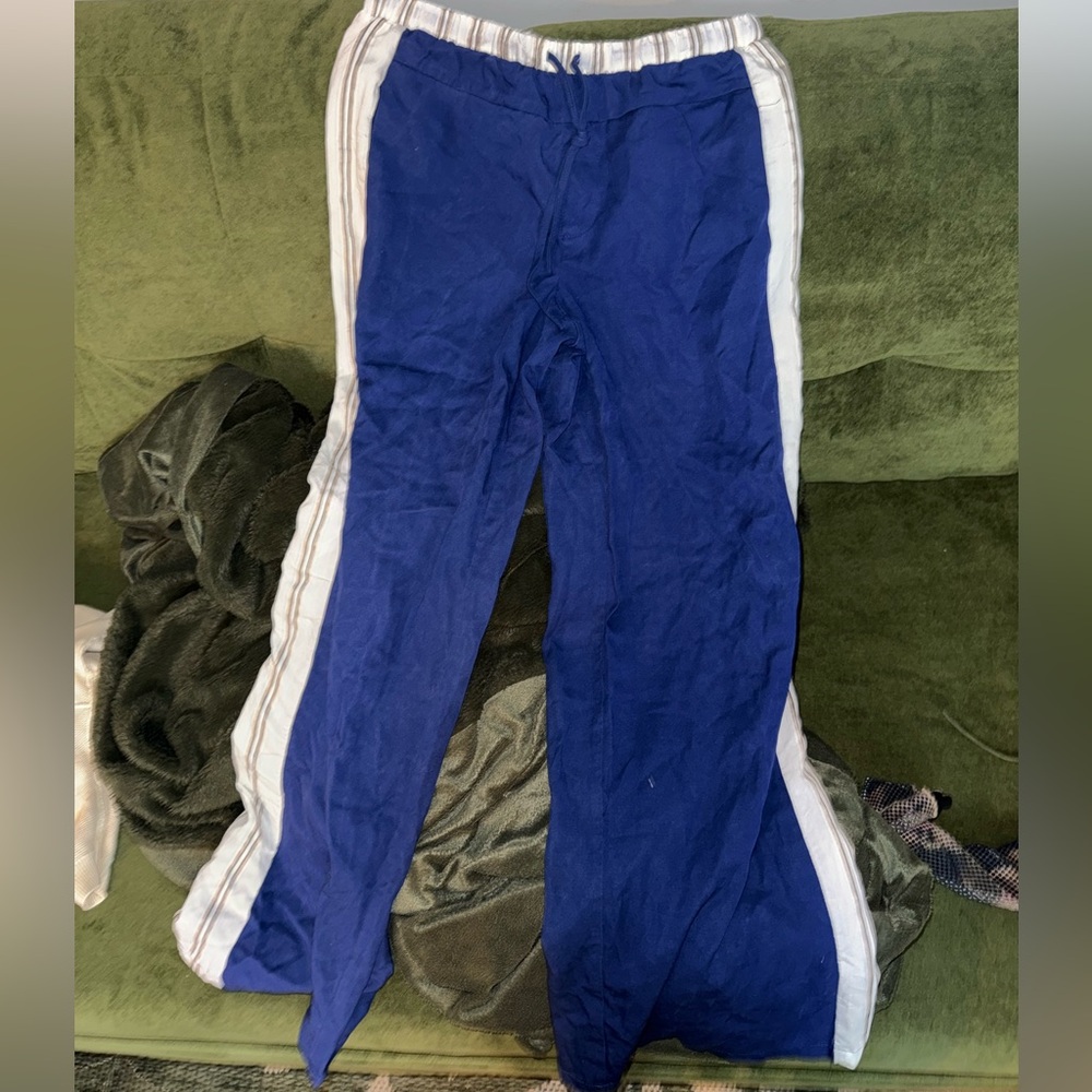 Blue Track Pants with White Stripes
